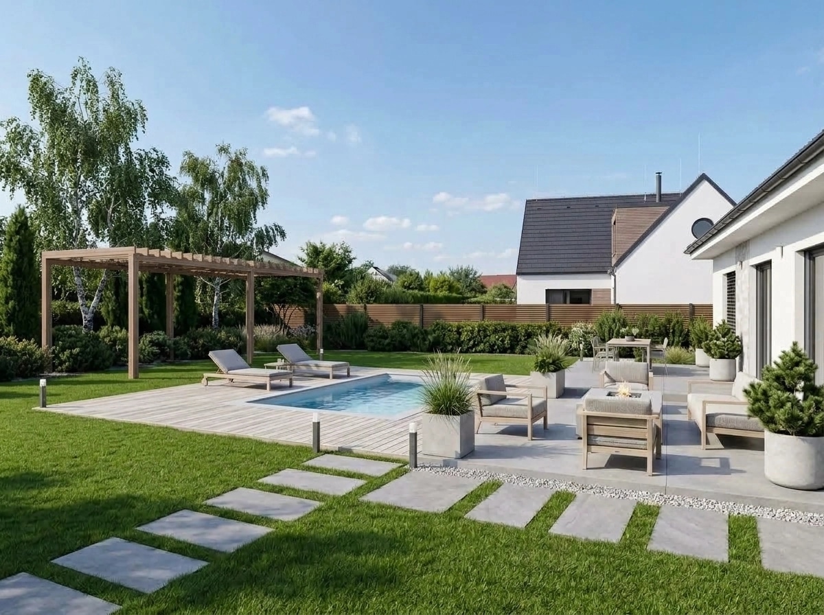 Landscape design in Scandinavian Garden style — Yard by GenRoom AI