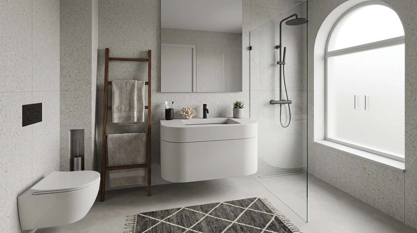 Bathroom interior in Minimalism style — photo by GenRoom AI