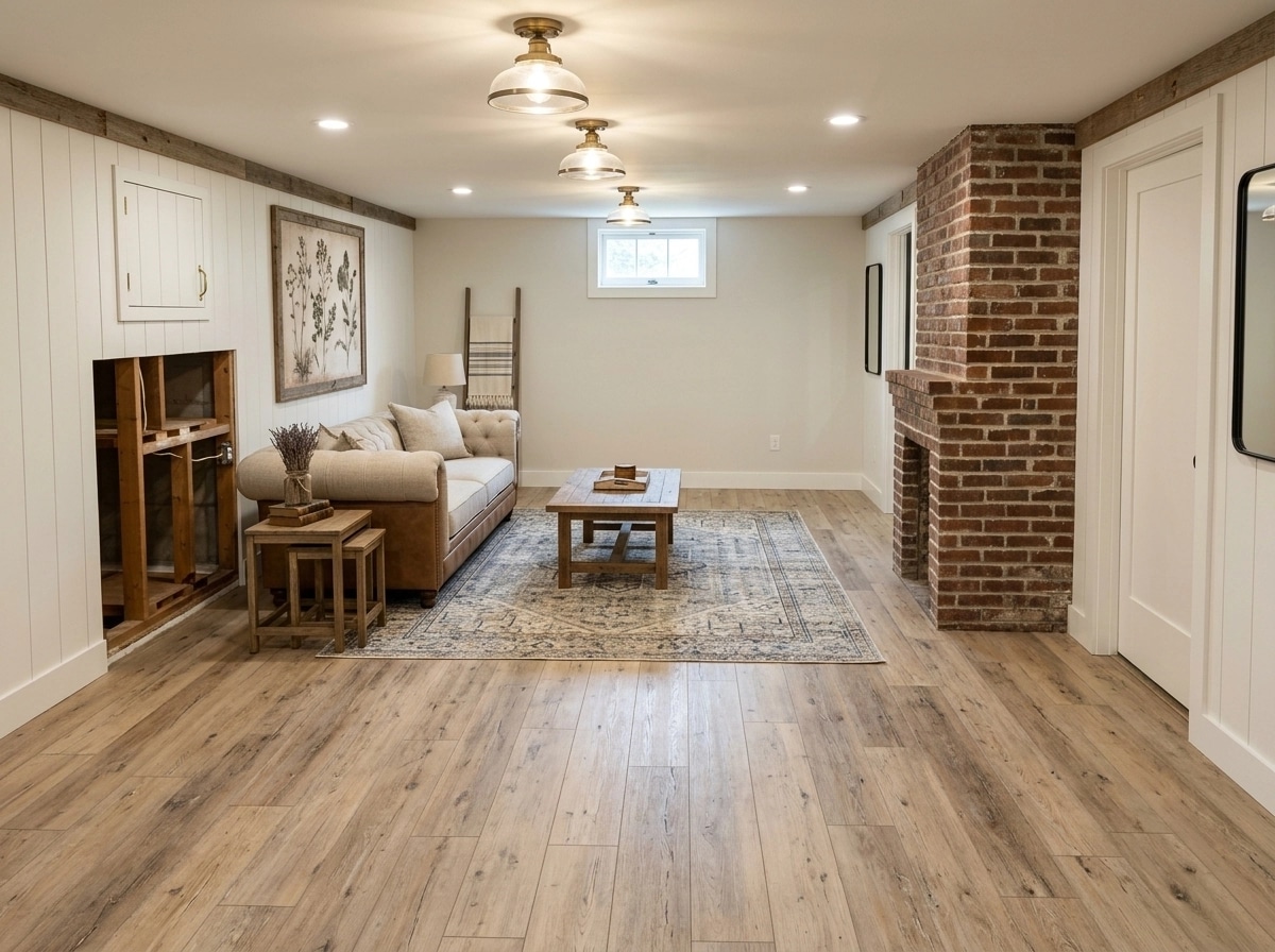 Interior design in Modern Farmhouse style — basement by GenRoom AI