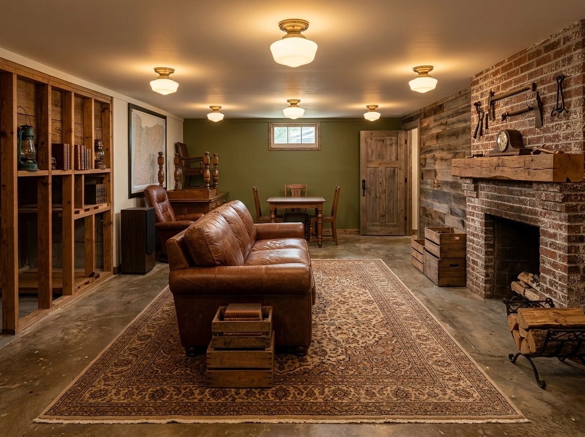 Interior design in Rustic style — basement by GenRoom AI