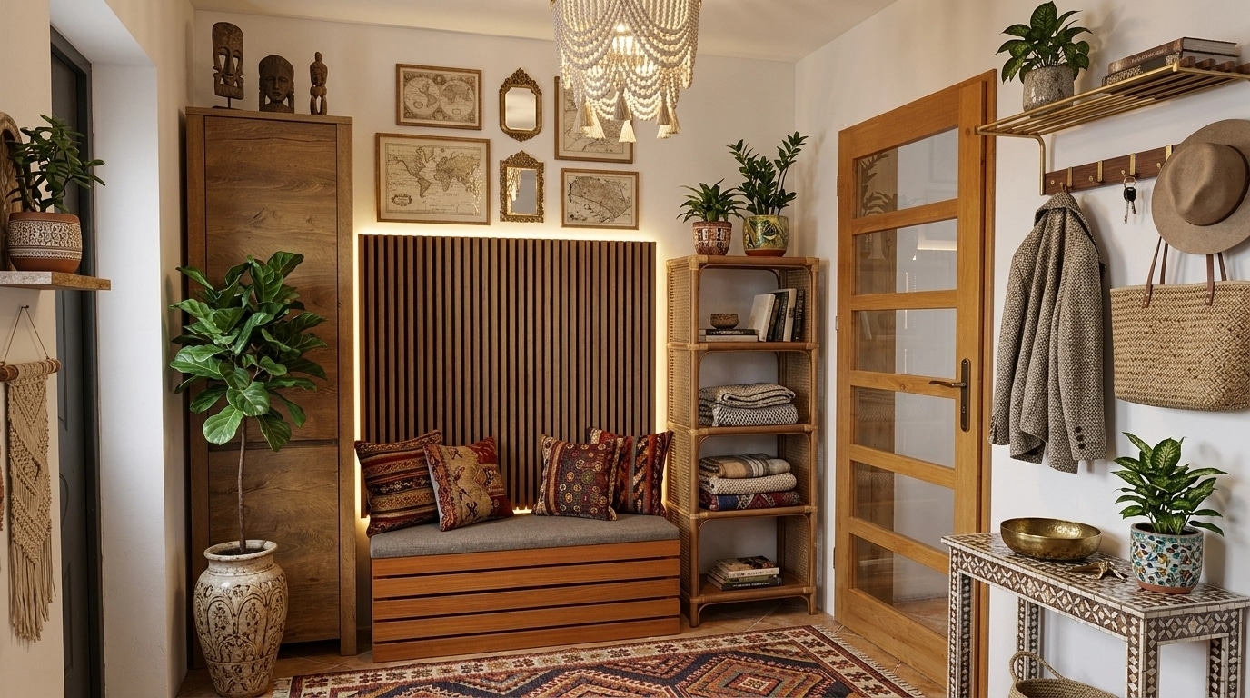 Hallway interior in Bohemian style — photo by GenRoom AI