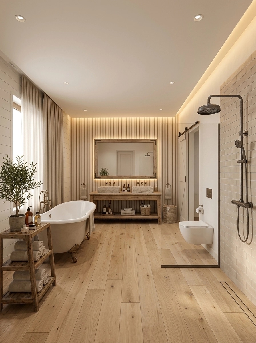 Bathroom interior in Modern Farmhouse style — photo by GenRoom AI