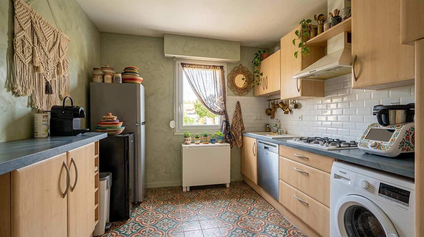 Kitchen interior in Bohemian style — photo by GenRoom AI