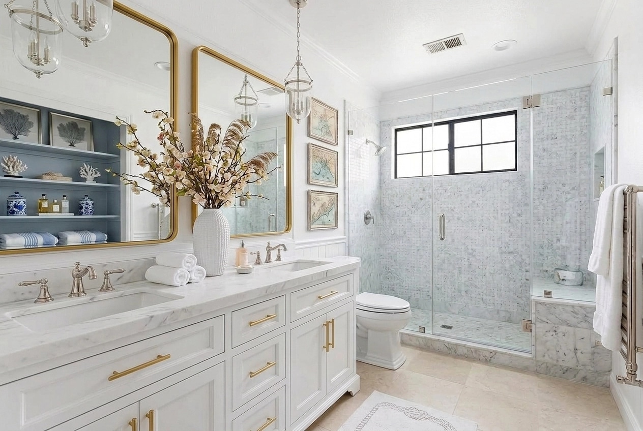 Interior design in Coastal / Hamptons style — Bathroom by GenRoom AI