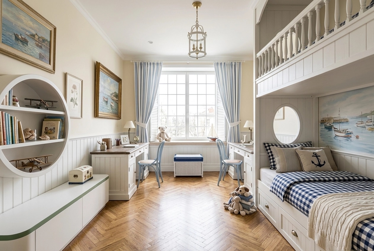 Interior design in Coastal / Hamptons style — Kids Room by GenRoom AI