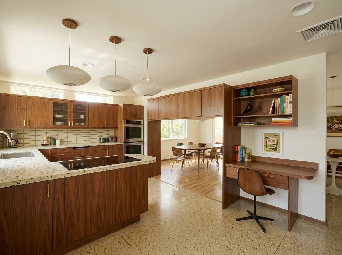 Kitchen interior in Mid-Century Modern style — photo by GenRoom AI
