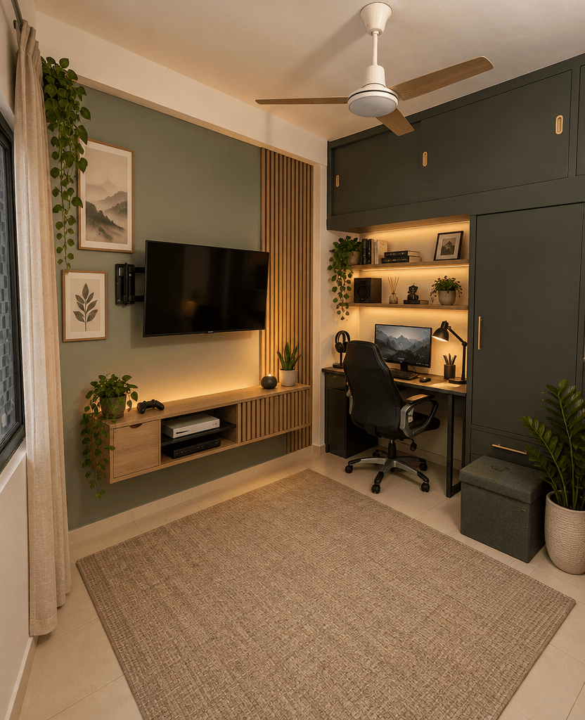 Office interior in Japandi style — photo by GenRoom AI