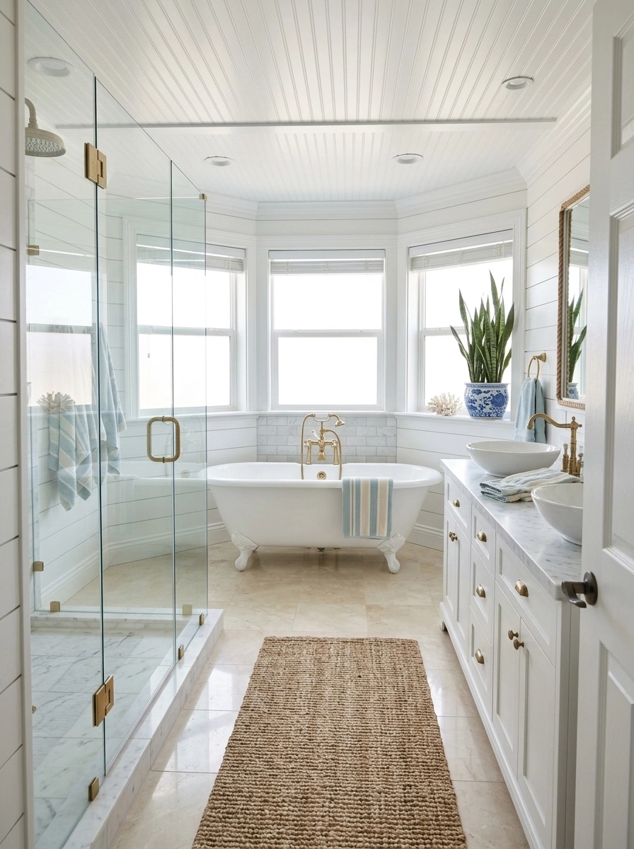 Bathroom interior in Coastal / Hamptons style — photo by GenRoom AI