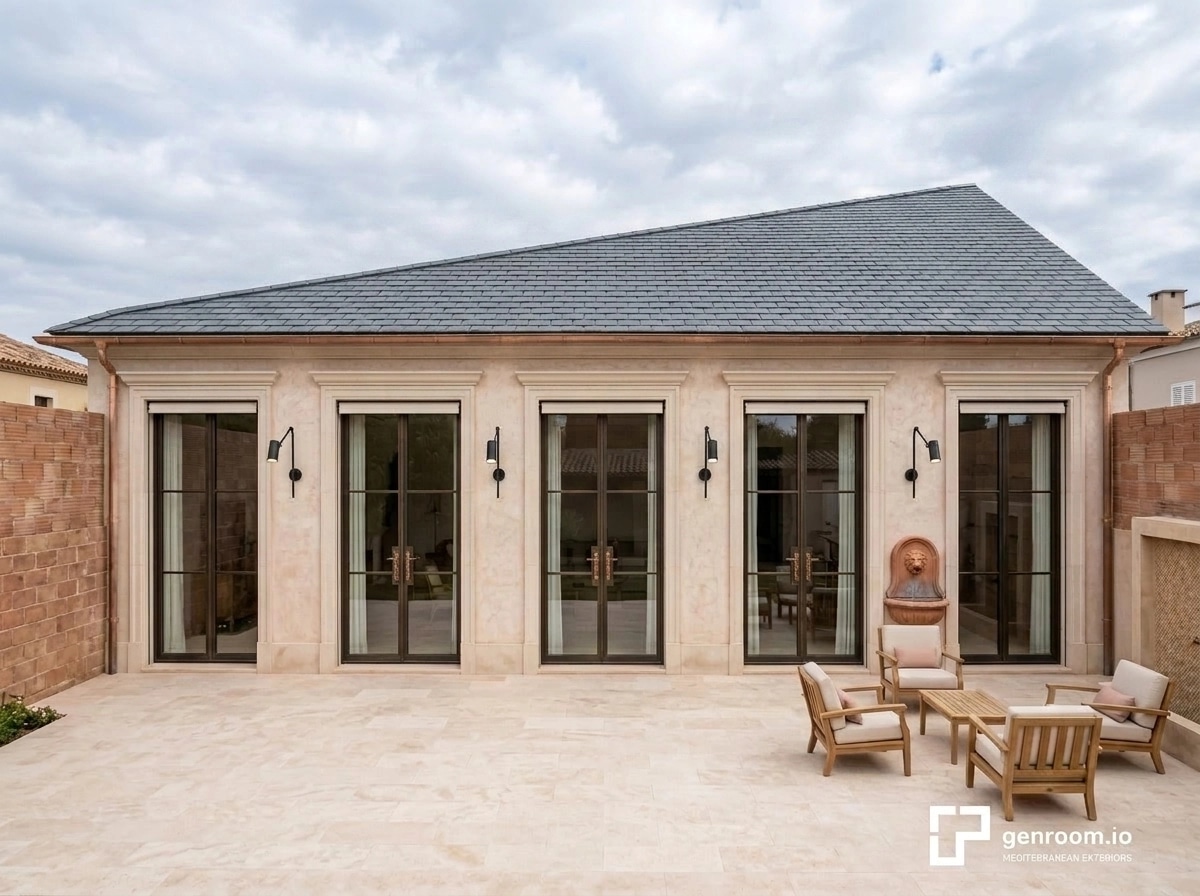 Facade design in Mediterranean Facade style — photo by GenRoom AI
