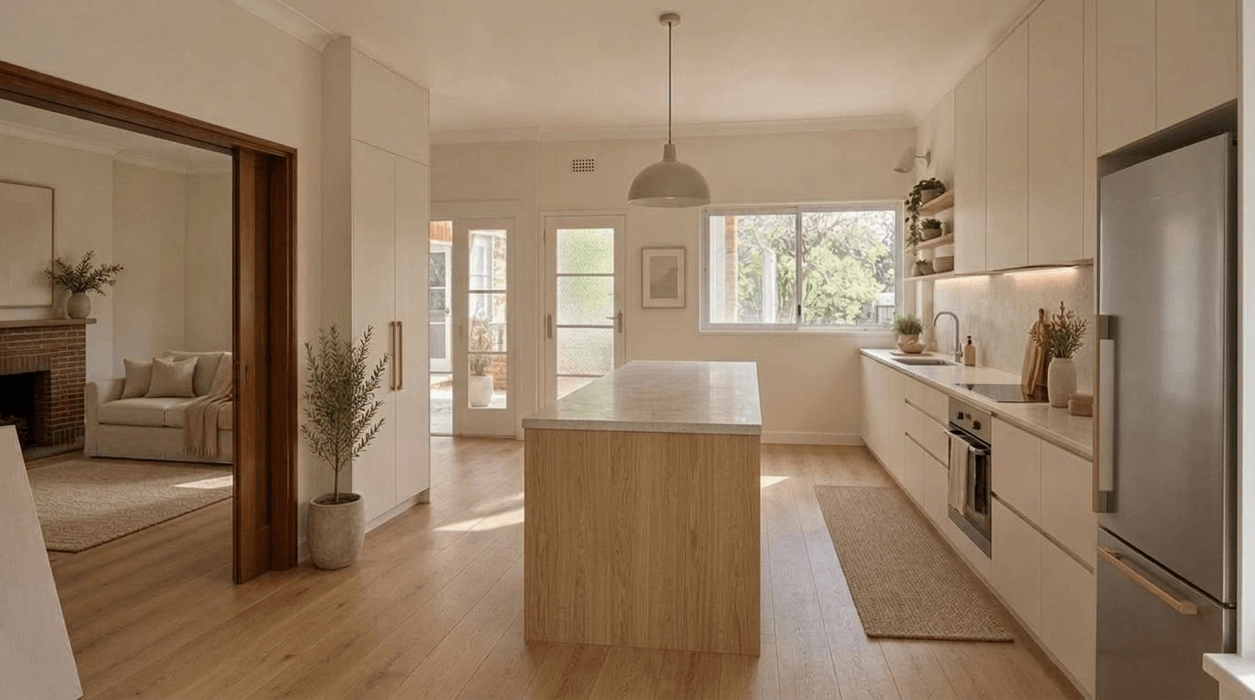 Kitchen interior in Minimalism style — photo by GenRoom AI