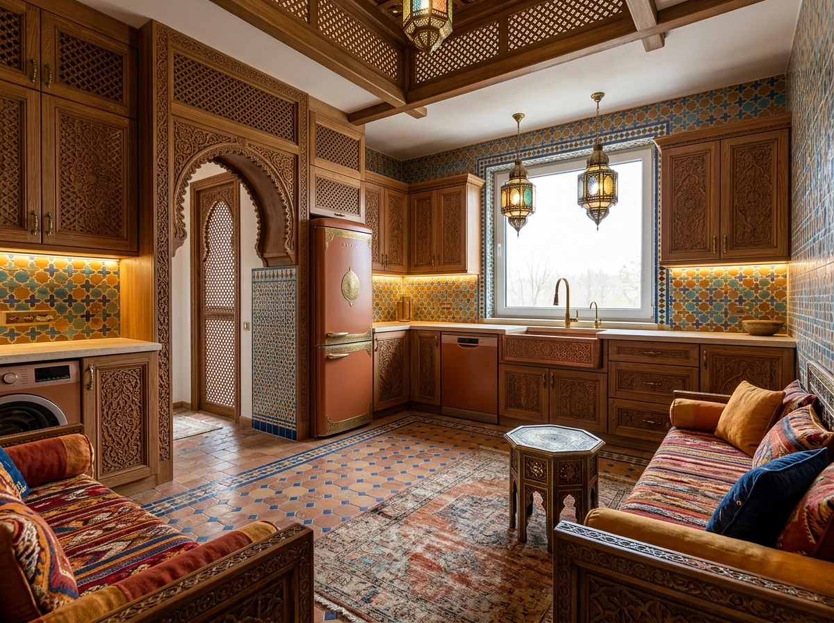 Kitchen interior in Arabian / Moroccan style — photo by GenRoom AI