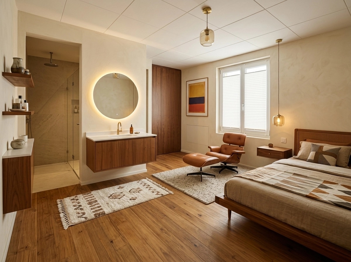 Mid-Century Modern Camera da Letto design — interior photo by GenRoom AI