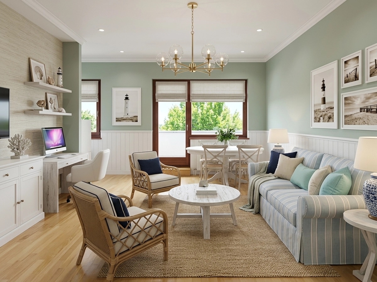 Coastal / Hamptons Sala de Estar design — interior photo by GenRoom AI