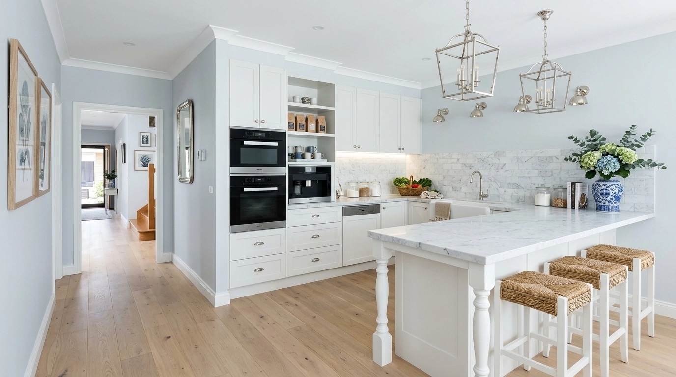 Kitchen interior in Coastal / Hamptons style — photo by GenRoom AI