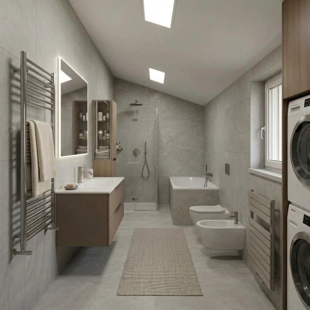 Bathroom interior in Minimalism style — photo by GenRoom AI