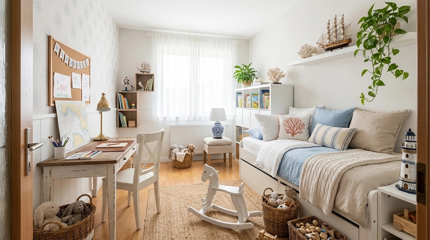 Interior design in Coastal / Hamptons style — Kids Room by GenRoom AI