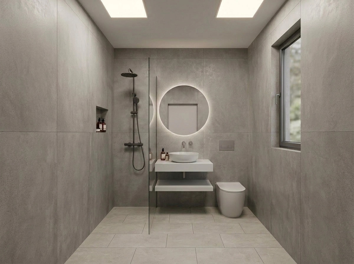 Bathroom interior in Minimalism style — photo by GenRoom AI