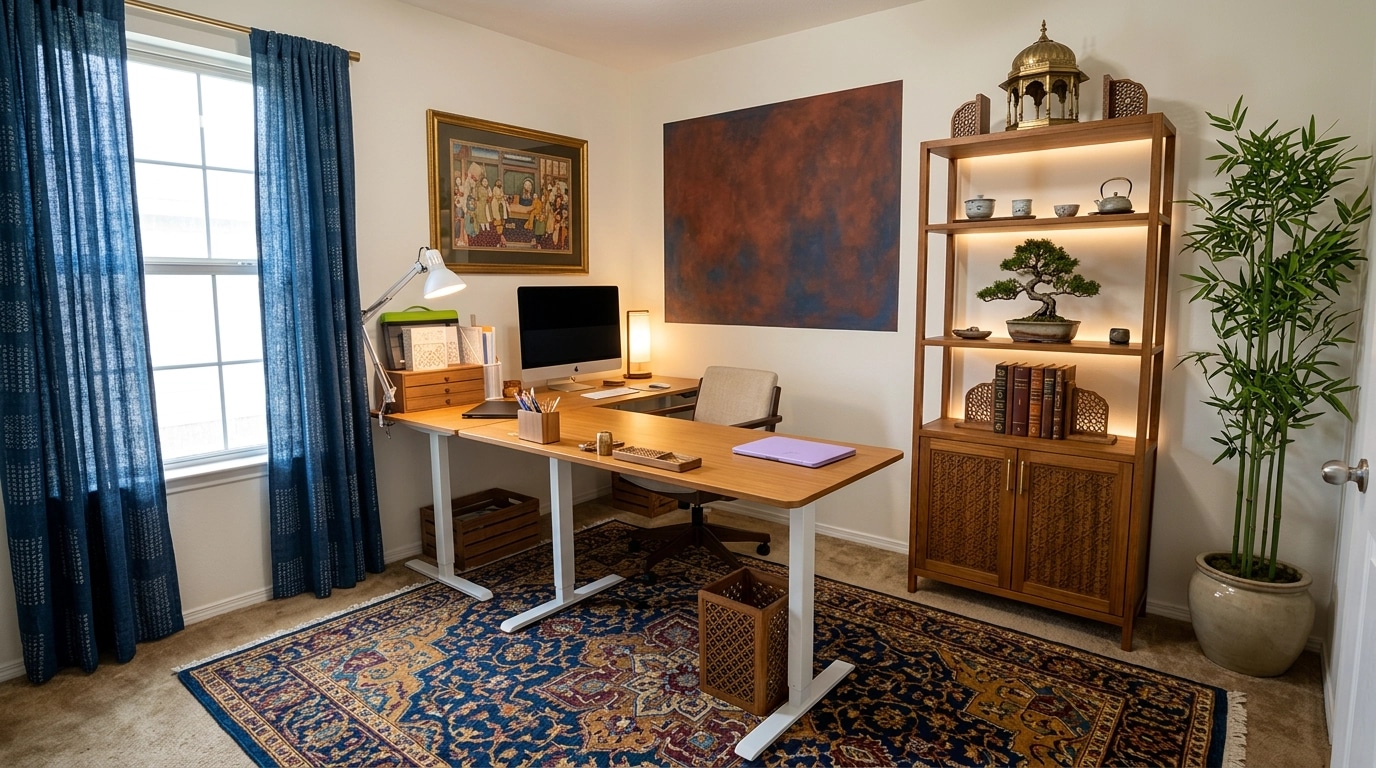 Office interior in Japandi style — photo by GenRoom AI