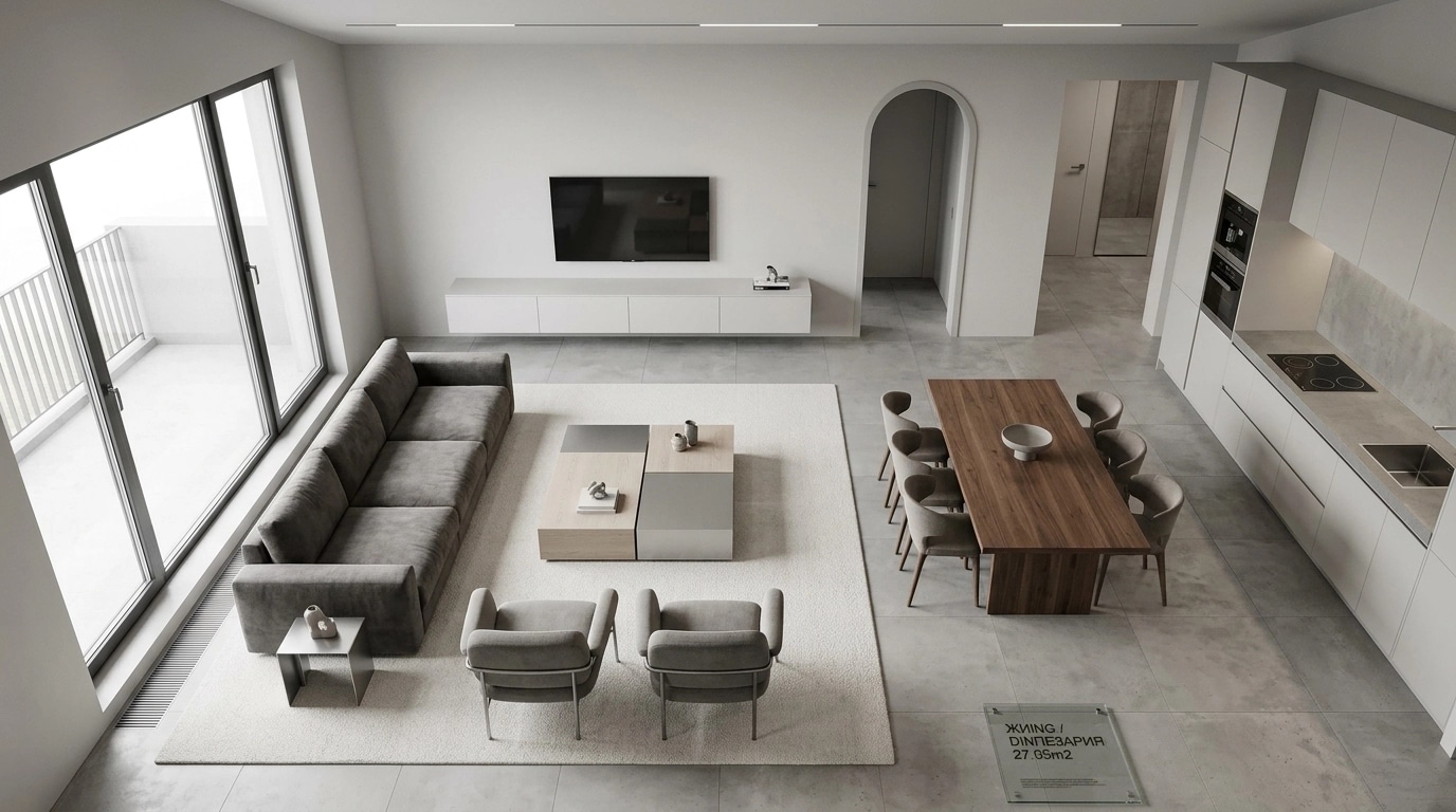 Minimalism Living Room design — interior photo by GenRoom AI