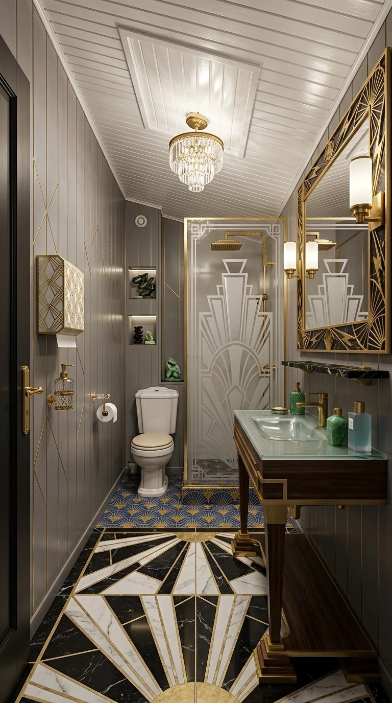 Bathroom interior in Art Deco style — photo by GenRoom AI