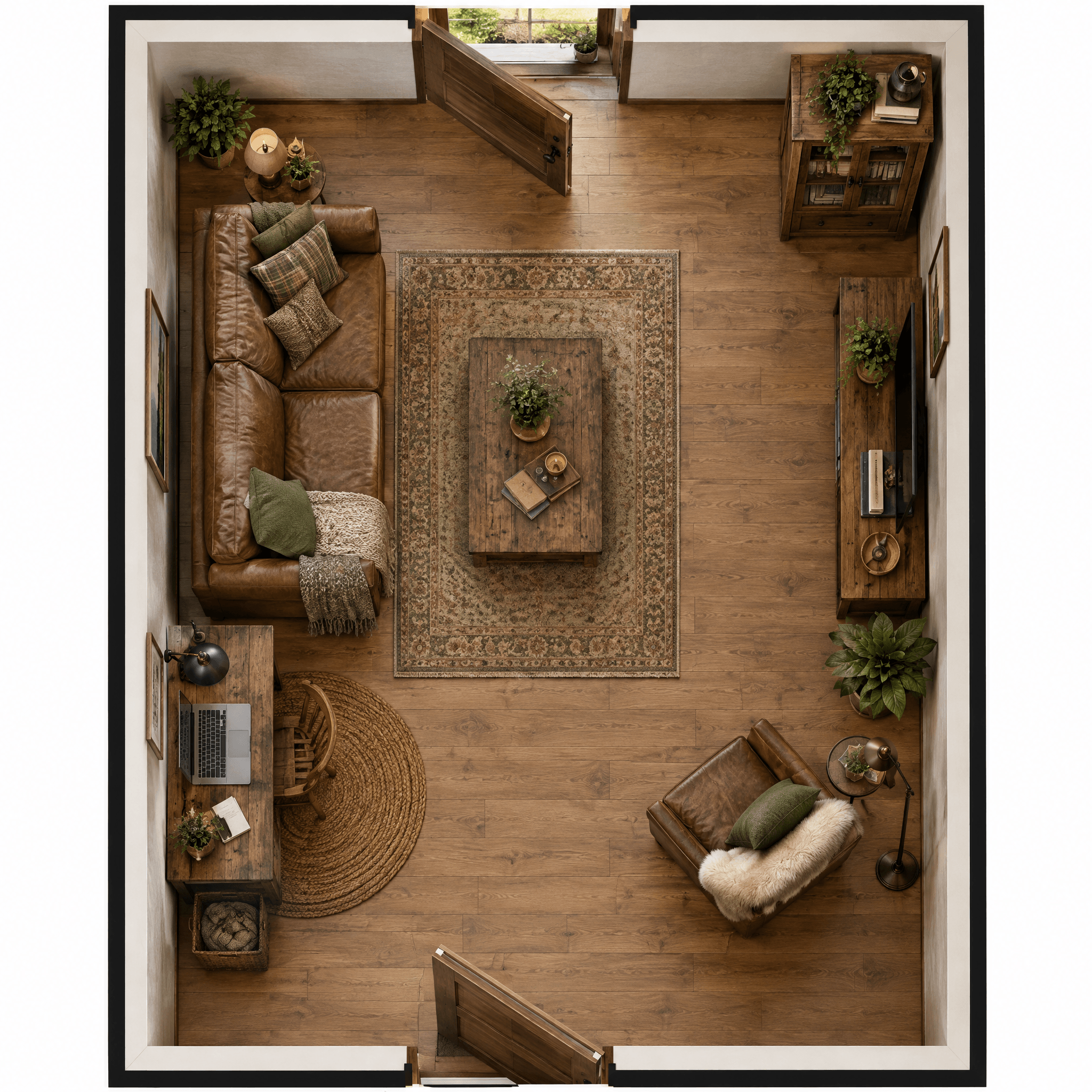 İç mekân tasarımı Rustic stili — Oturma Odası GenRoom AI