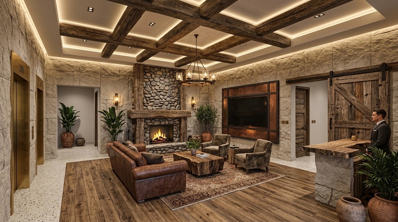 Interior design in Rustic style — lobby by GenRoom AI