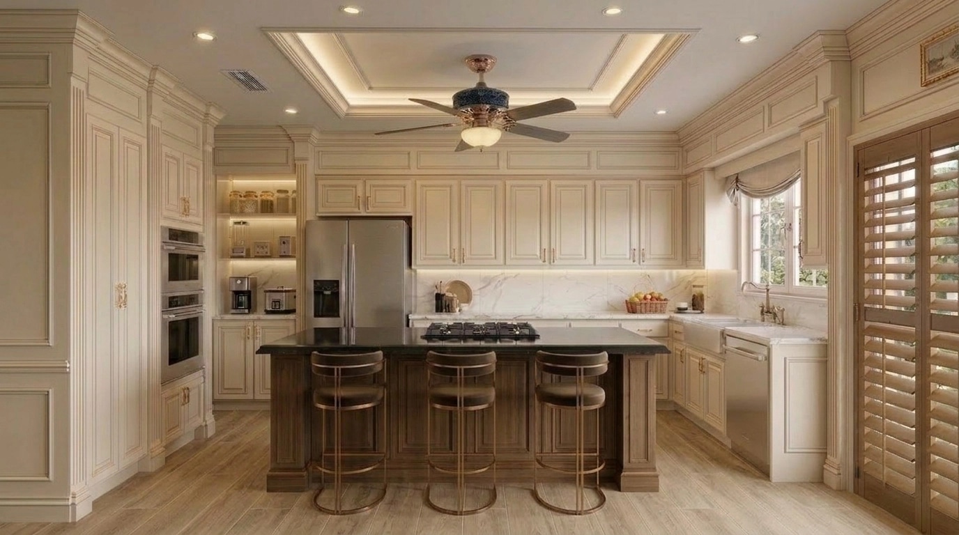 Kitchen interior in Neoclassic style — photo by GenRoom AI