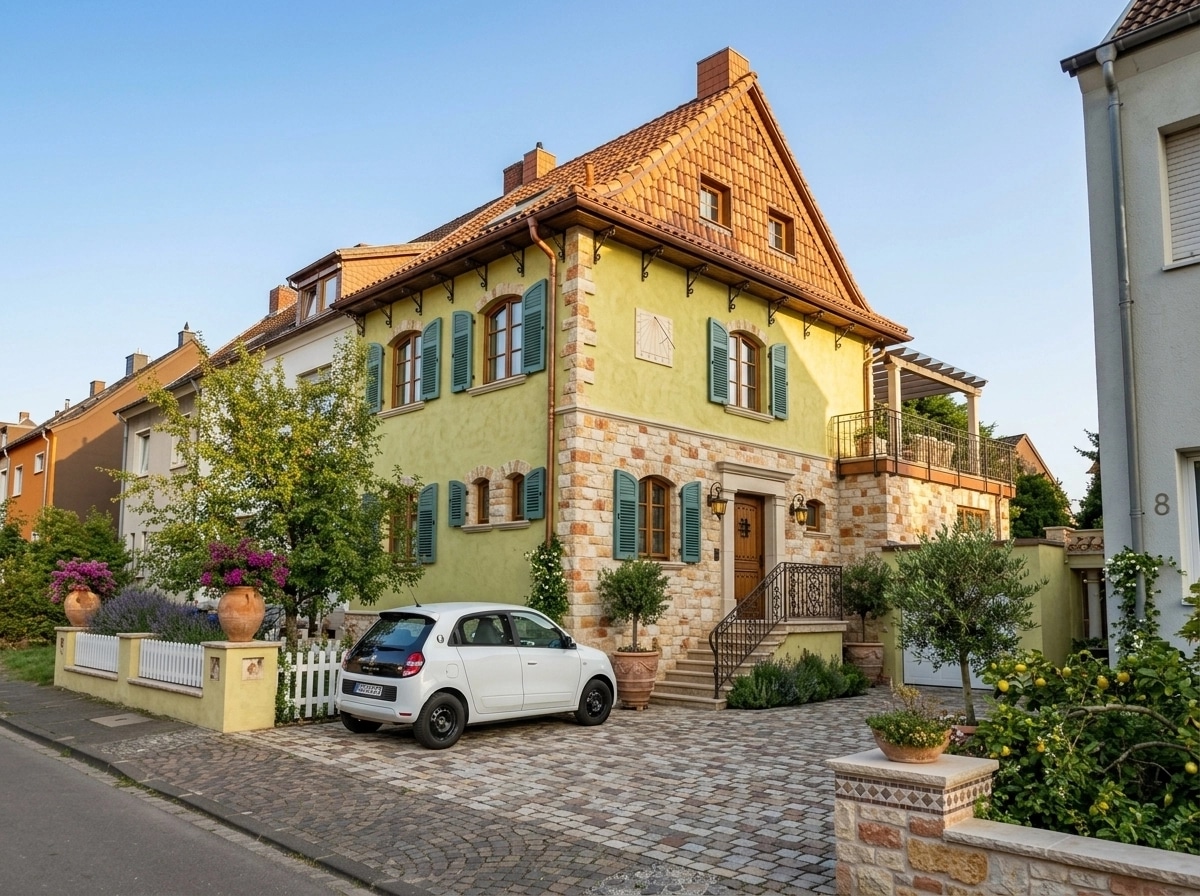 Mediterranean Facade หน้าอาคาร design — facade photo by GenRoom AI
