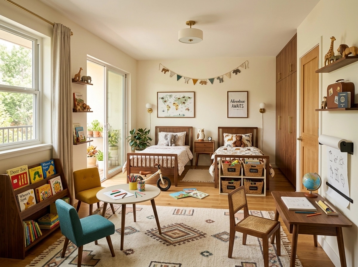 Design d'intérieur en style Mid-Century Modern — Chambre d'enfant par GenRoom AI