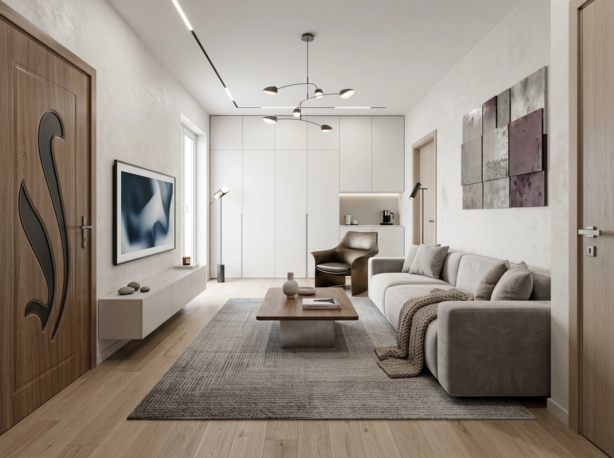 İç mekân tasarımı Minimalism stili — Oturma Odası GenRoom AI