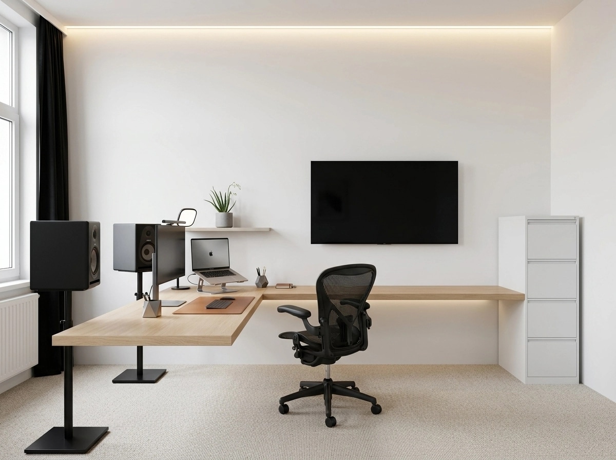 Office interior in Minimalism style — photo by GenRoom AI