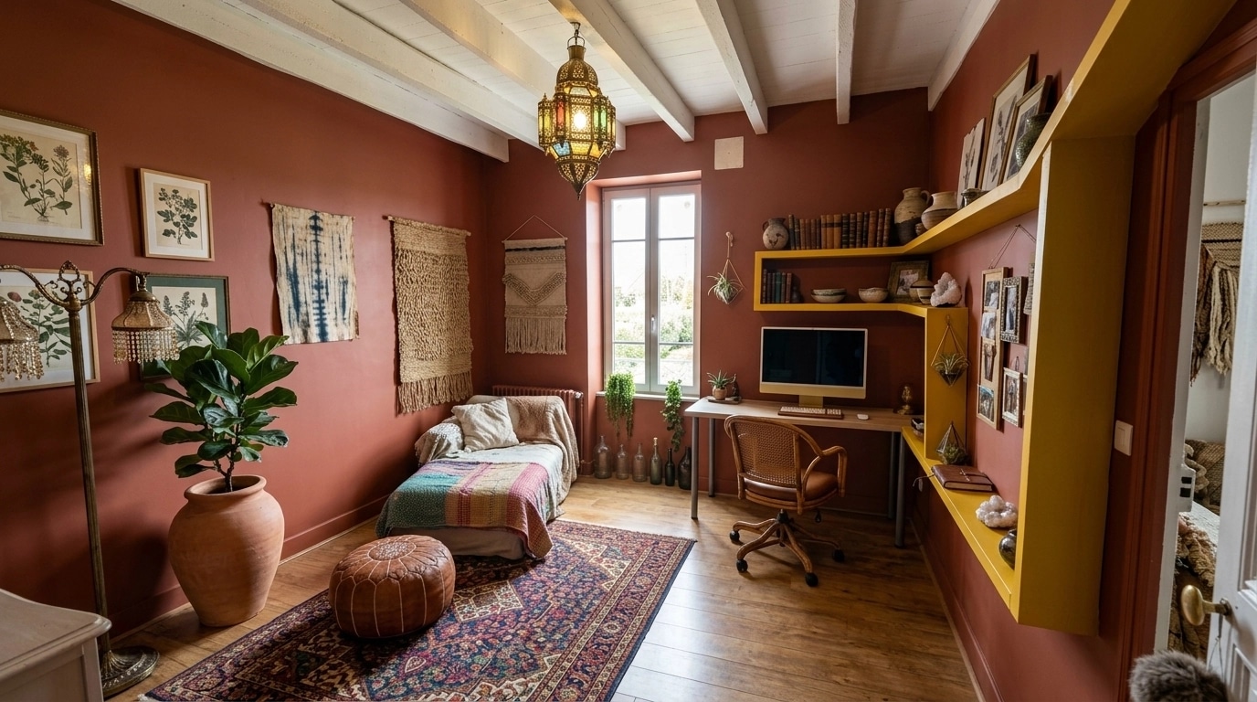 Office interior in Bohemian style — photo by GenRoom AI