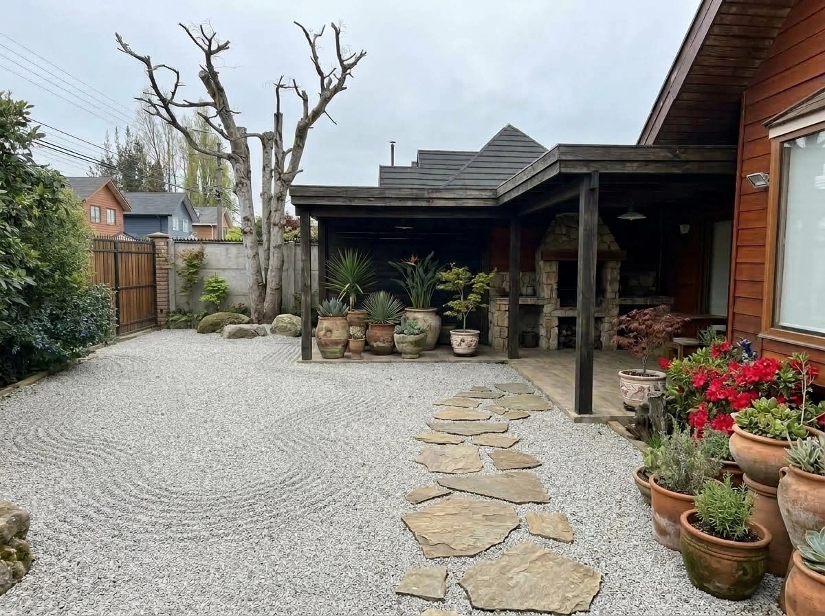 Návrh krajiny ve stylu Japanese Garden styl — Dvůr od GenRoom AI