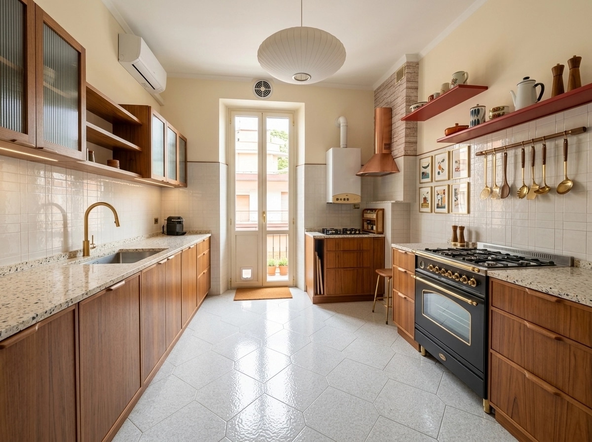 Kitchen interior in Mid-Century Modern style — photo by GenRoom AI