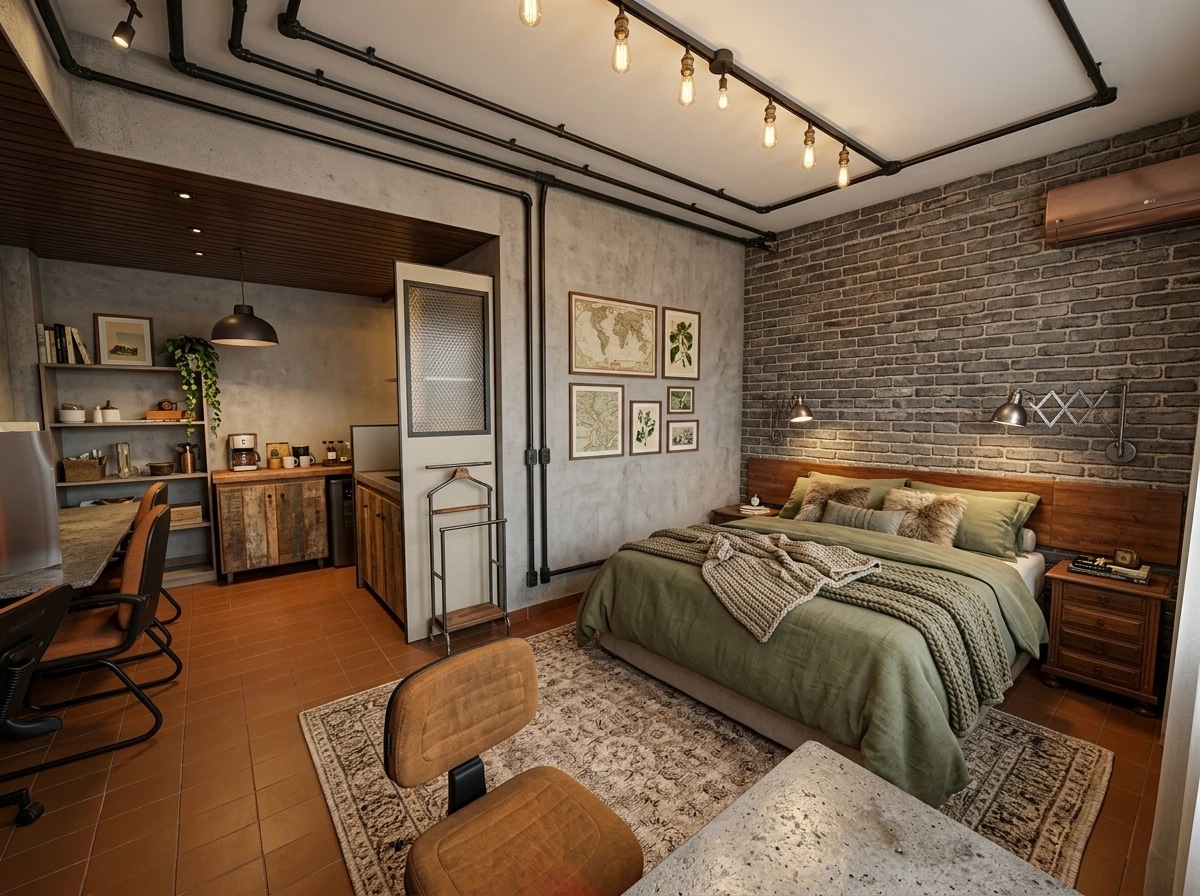 Design d'interni in stile Loft / Industrial — hotel_room di GenRoom AI