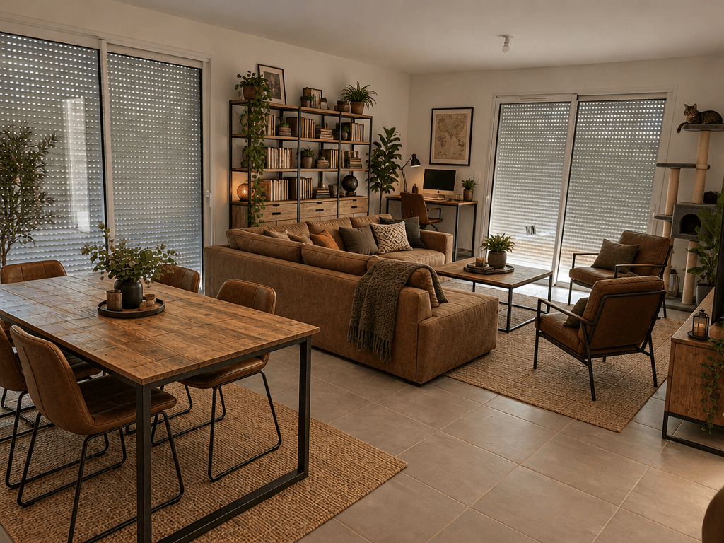 Design d'interni in stile Loft / Industrial — Soggiorno di GenRoom AI