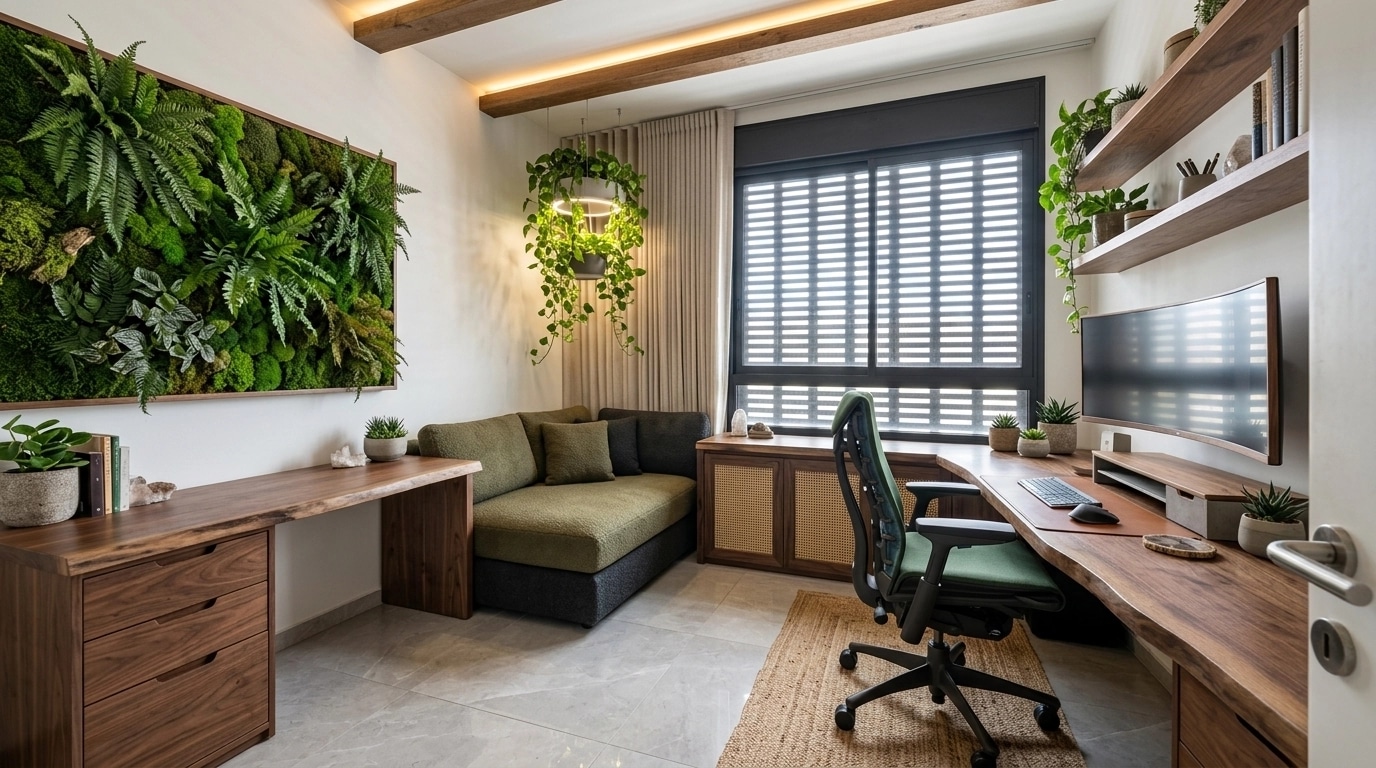 Office interior in Biophilic style — photo by GenRoom AI