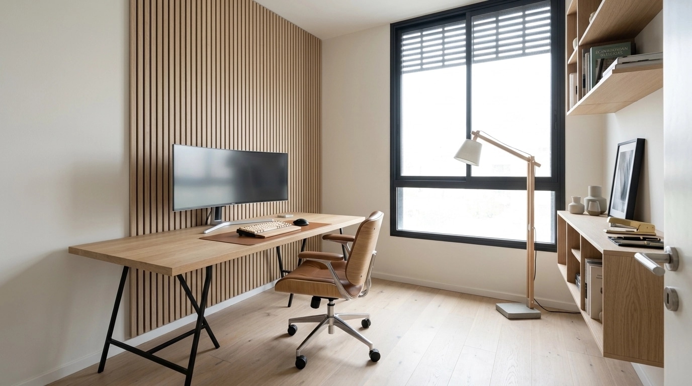 Office interior in Scandinavian style — photo by GenRoom AI