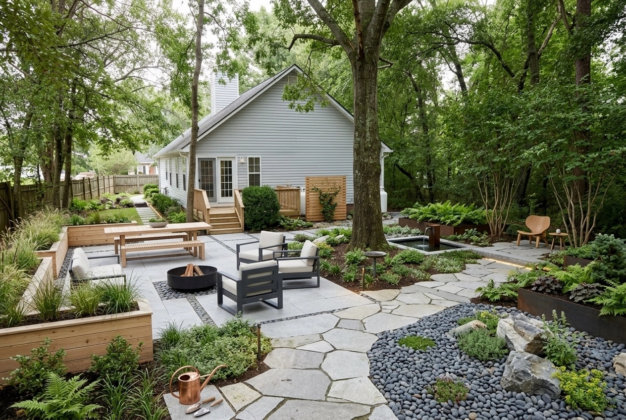 Landscape design in Scandinavian Garden style — Yard by GenRoom AI