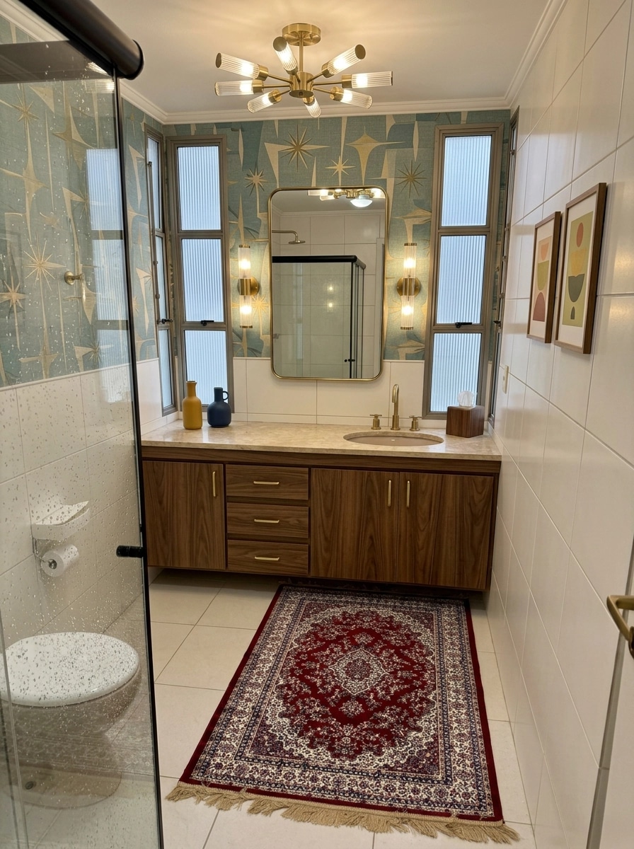 Bathroom interior in Mid-Century Modern style — photo by GenRoom AI