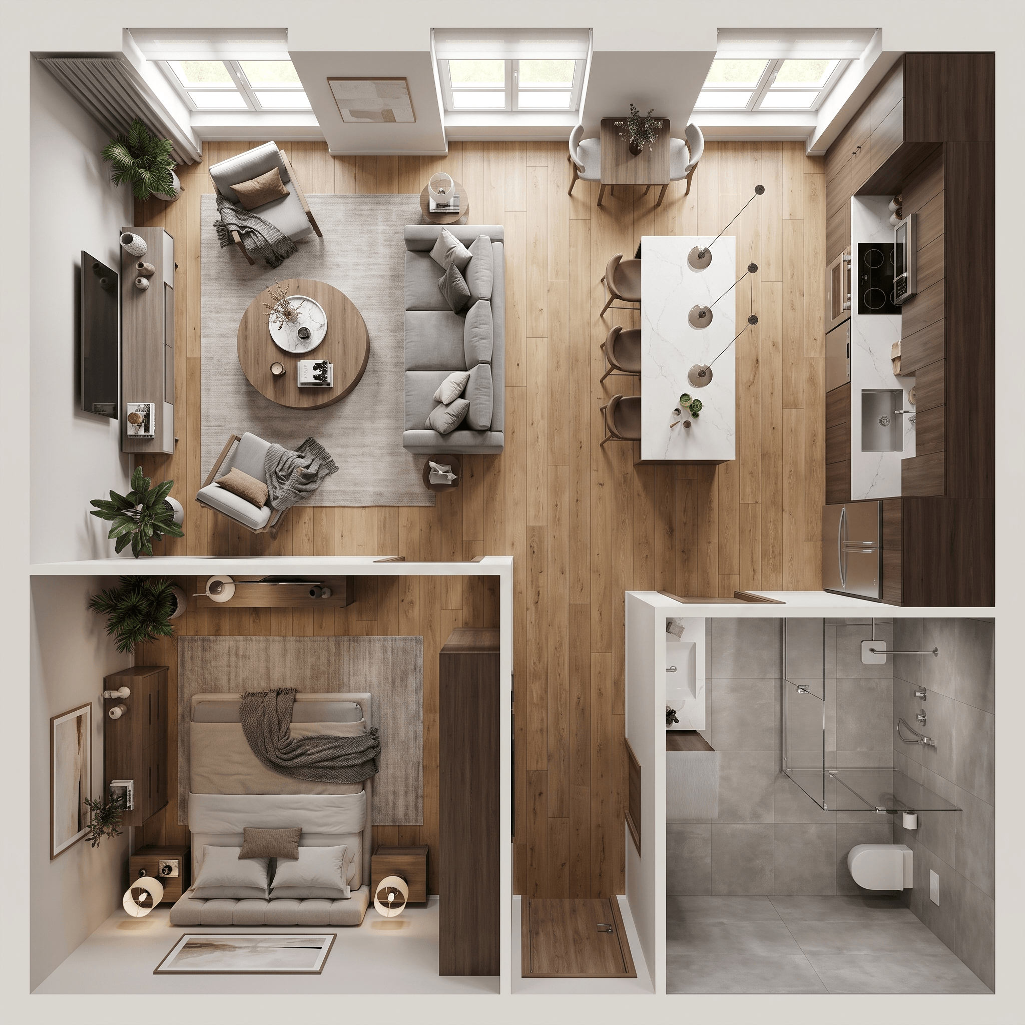 Contemporary ห้องนั่งเล่น design — interior photo by GenRoom AI