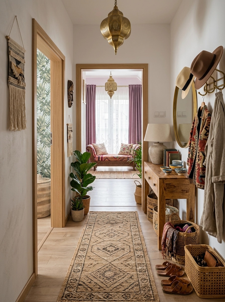 Hallway interior in Bohemian style — photo by GenRoom AI