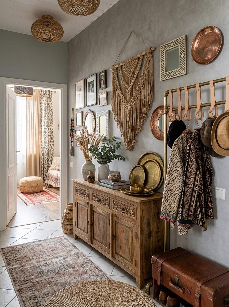Hallway interior in Bohemian style — photo by GenRoom AI