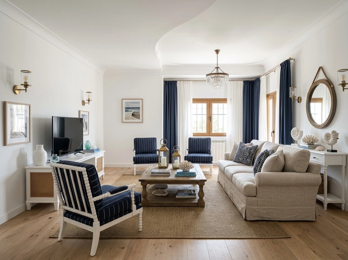 Interior design in Coastal / Hamptons style — Living Room by GenRoom AI