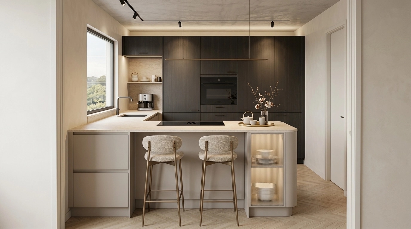 Kitchen interior in Japandi style — photo by GenRoom AI