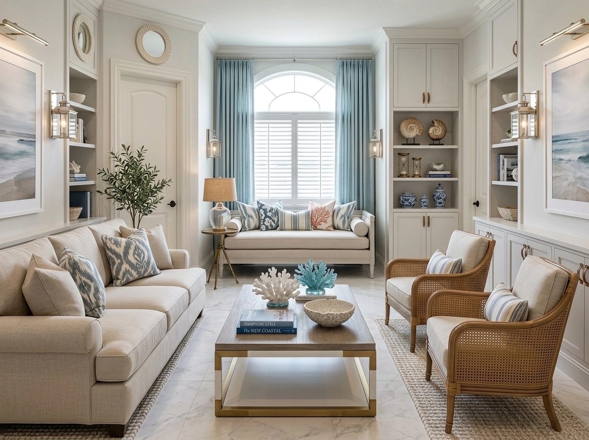 Interior design in Coastal / Hamptons style — Living Room by GenRoom AI