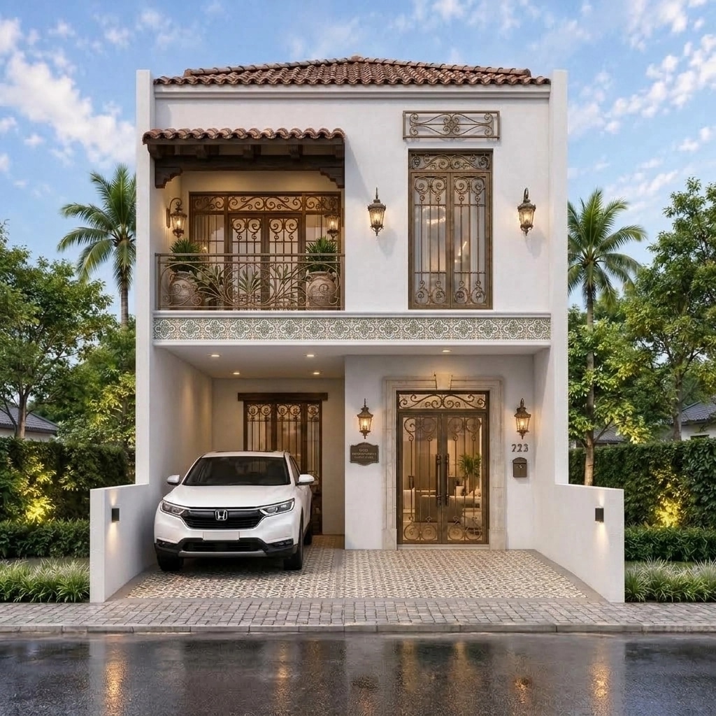 Facade design in Mediterranean Facade style — photo by GenRoom AI