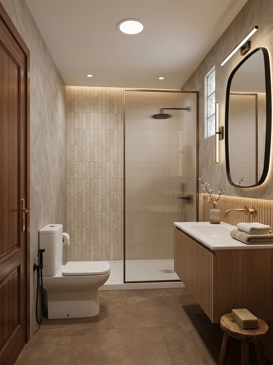 Bathroom interior in Japandi style — photo by GenRoom AI