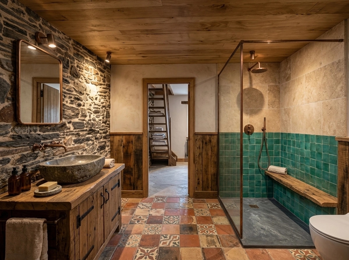 Bathroom interior in Rustic style — photo by GenRoom AI