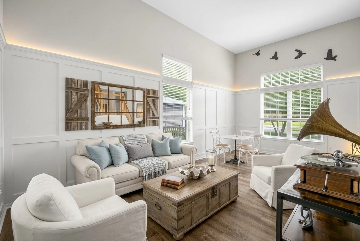 Coastal / Hamptons Sala de Estar design — interior photo by GenRoom AI